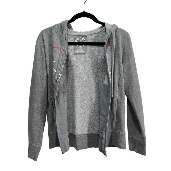 Life Is Good Zip Up Hoodie Gray Pink Relaxed Fit Womans XS Heart Design Sweater - Picture 2 of 6